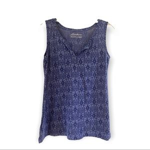 Eddie Bauer, blouse, tank top, blue, partially see thru design, size M.